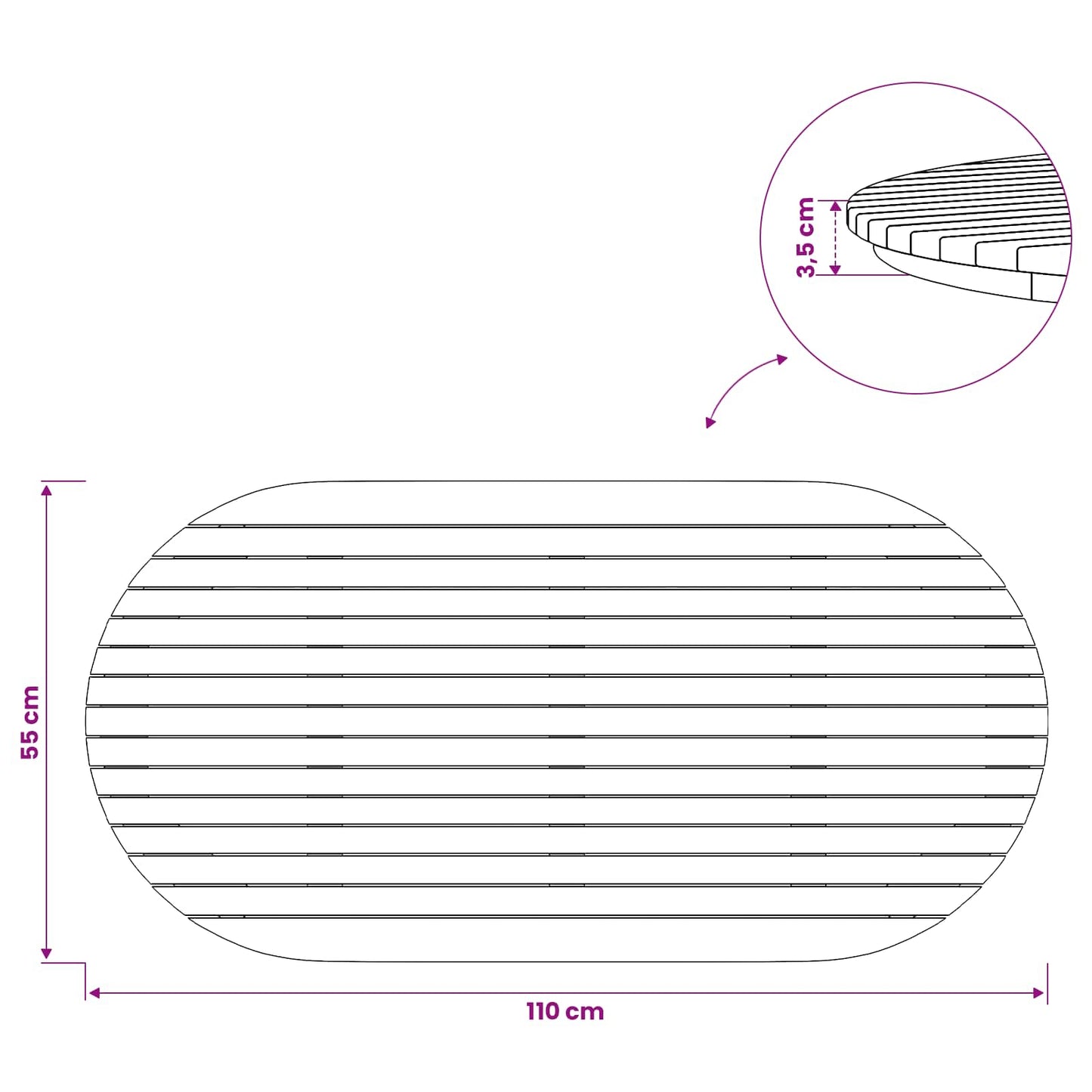 Asztallap 110 x 55 x 3,5 cm Ovális Tömör Teakfa Természetes