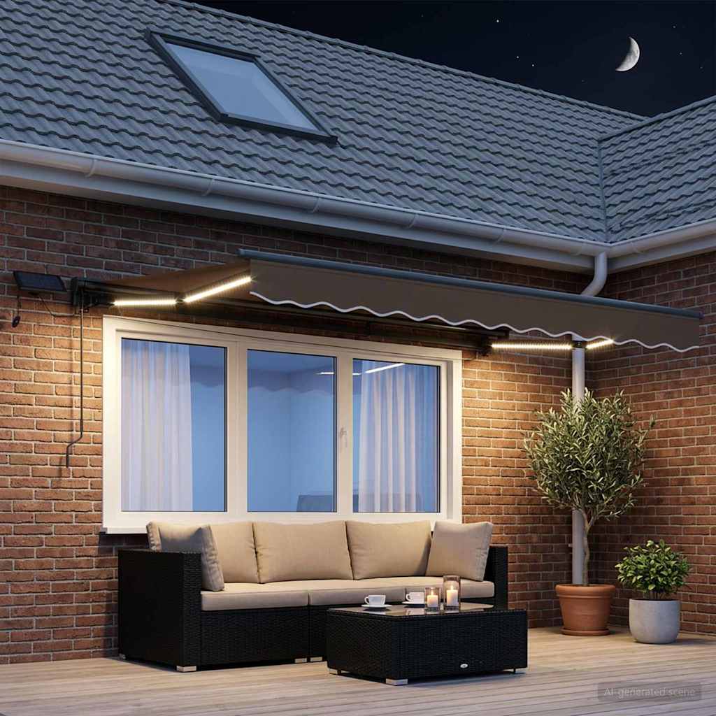 Kézi napellenző keret LED világítással Tópszínű 3 x 2 m