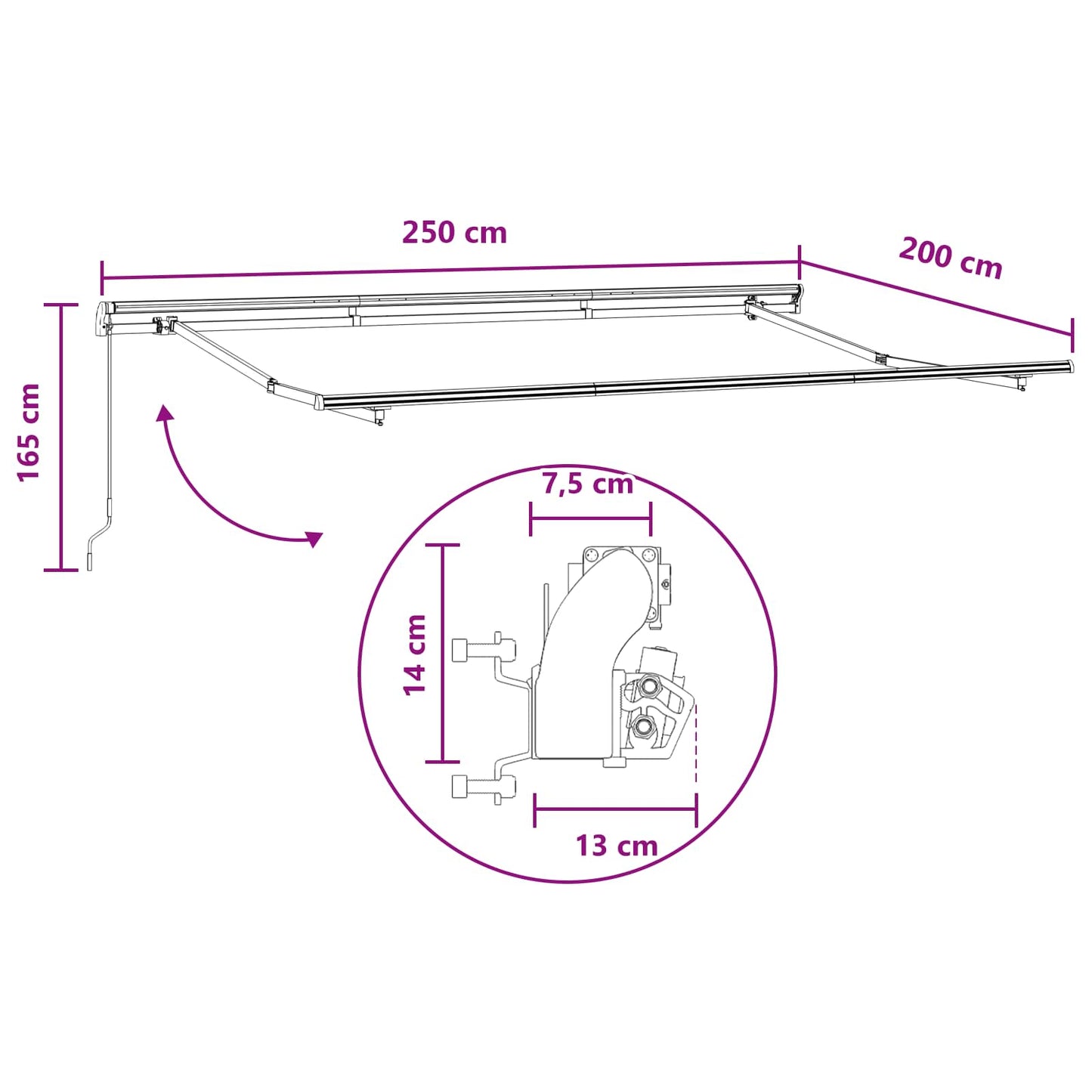 Behúzható napellenző Tópszínű 2,5 x 2 m szövet