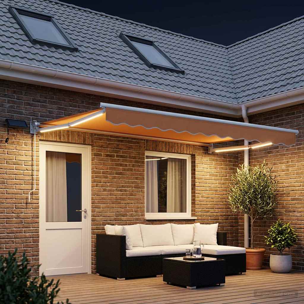 LED-es, kézi kihúzható napernyő Homokszín