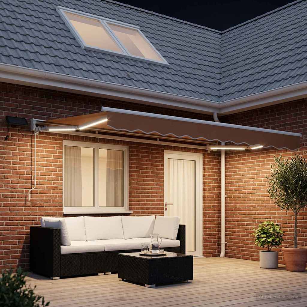 Kézi napellenző keret LED világítással Homokszín 4 x 2 m