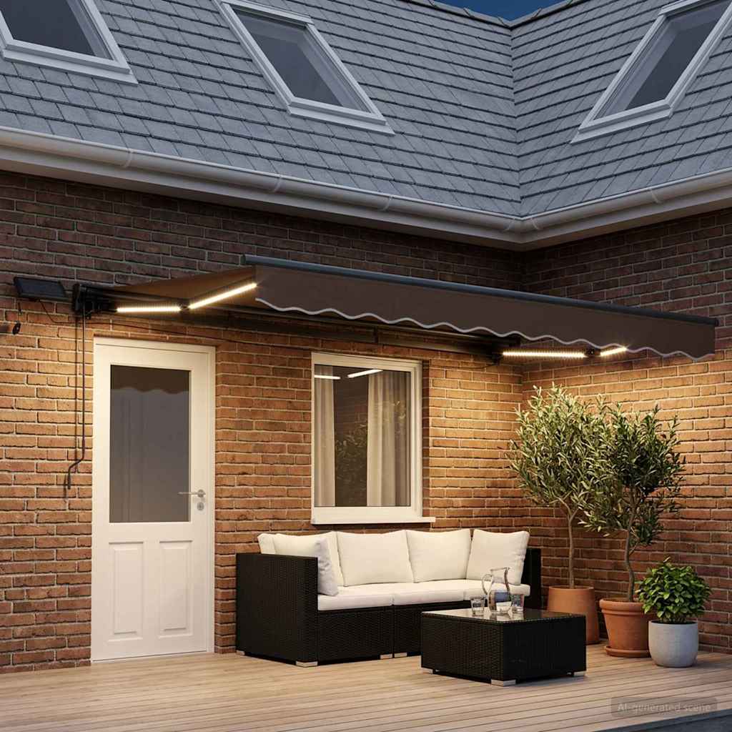 Kézi napellenző keret LED világítással Tópszínű 5 x 3 m