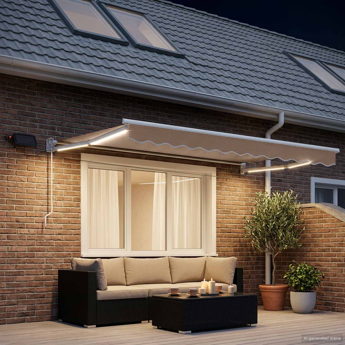 LED-es, kézi kihúzható napernyő Tópszínű