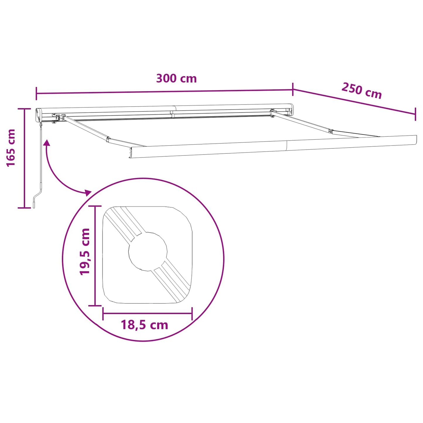 Behúzható napellenző Homokszín 300 x 250 cm Vászon és Alumínium