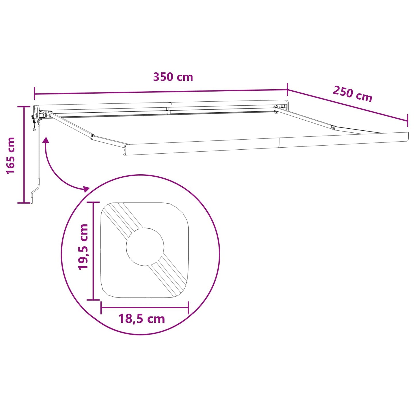 Napernyő Világosszürke és fehér 350 x 250 cm Pamut és Alumínium
