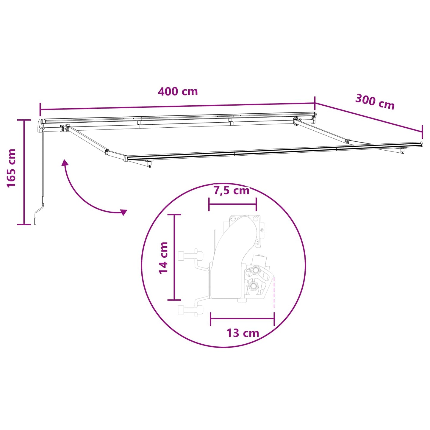 Behúzható napellenző Világosszürke és fehér 400 × 300 cm