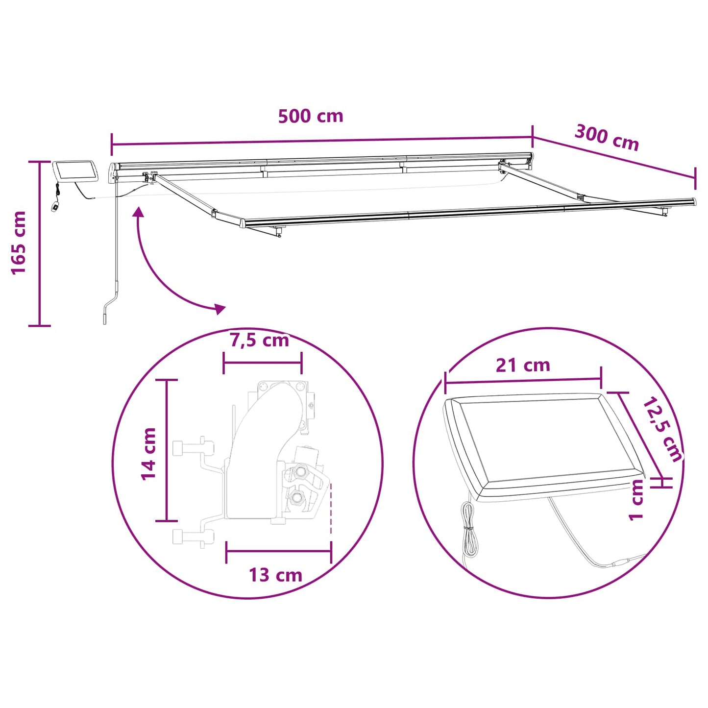 Behúzható napellenző Világosszürke és fehér 500 × 300 cm