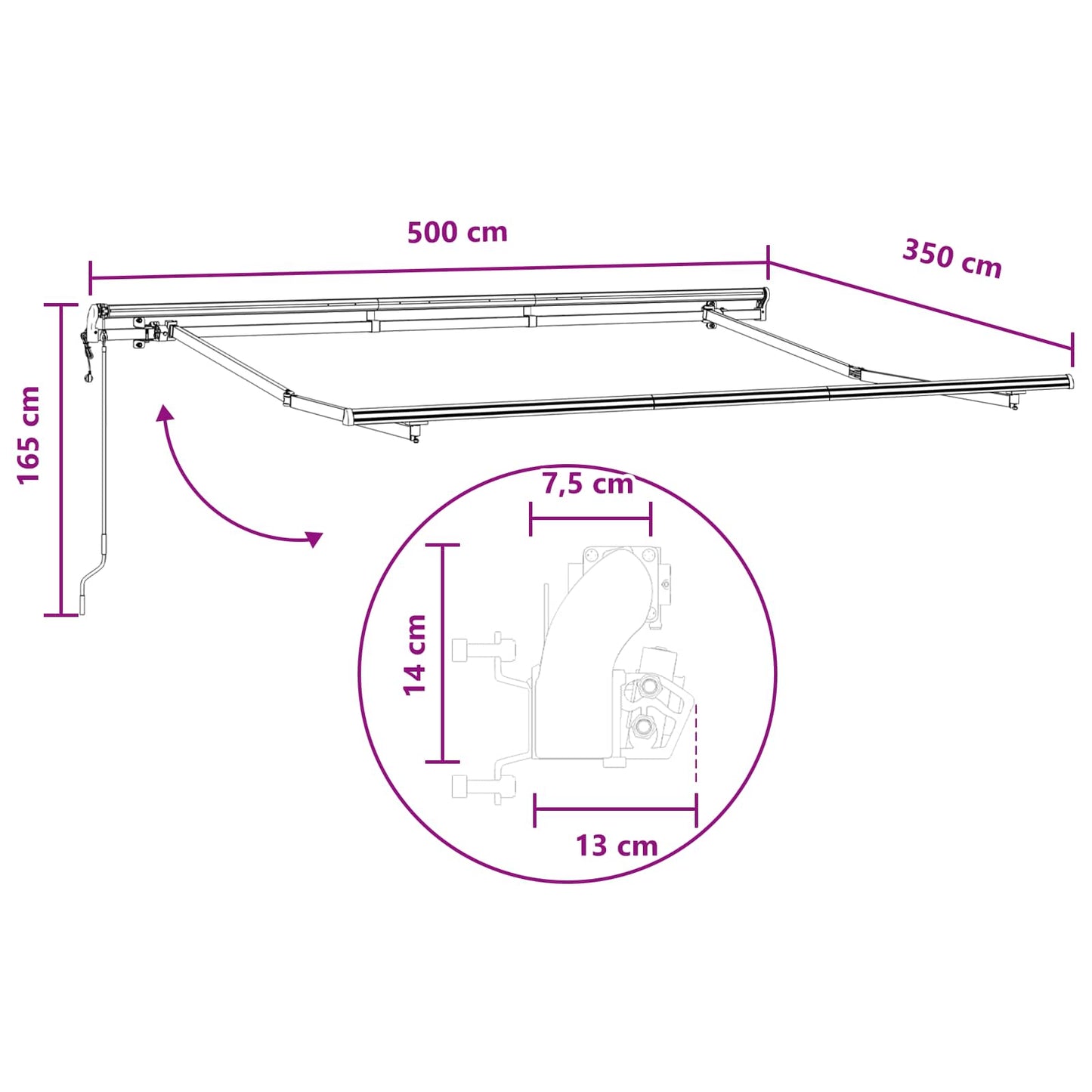 Behúzható napellenző Világosszürke és fehér 500 × 350 cm