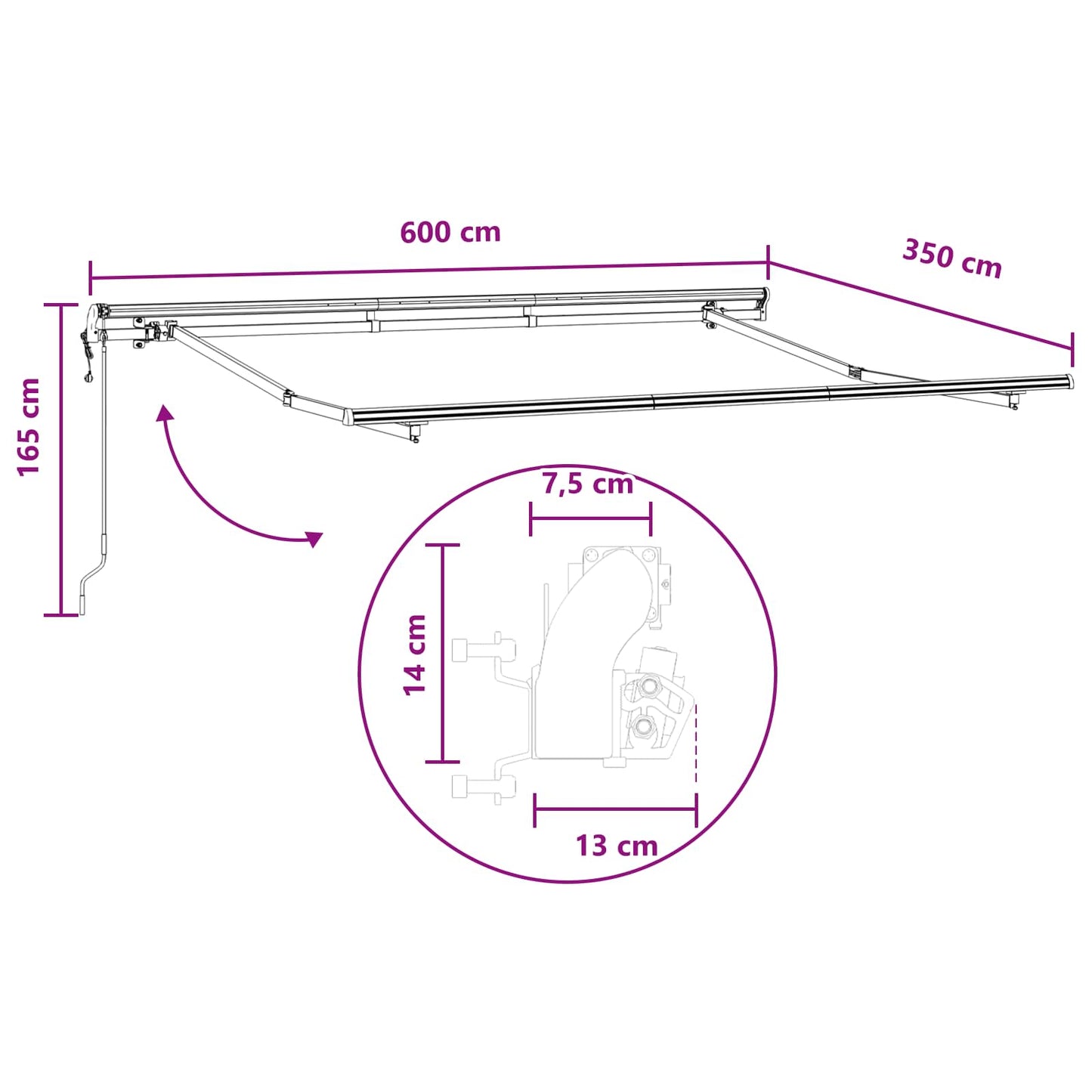 Behúzható napellenző Tópszínű 600 × 350 cm Szövet és Alumínium