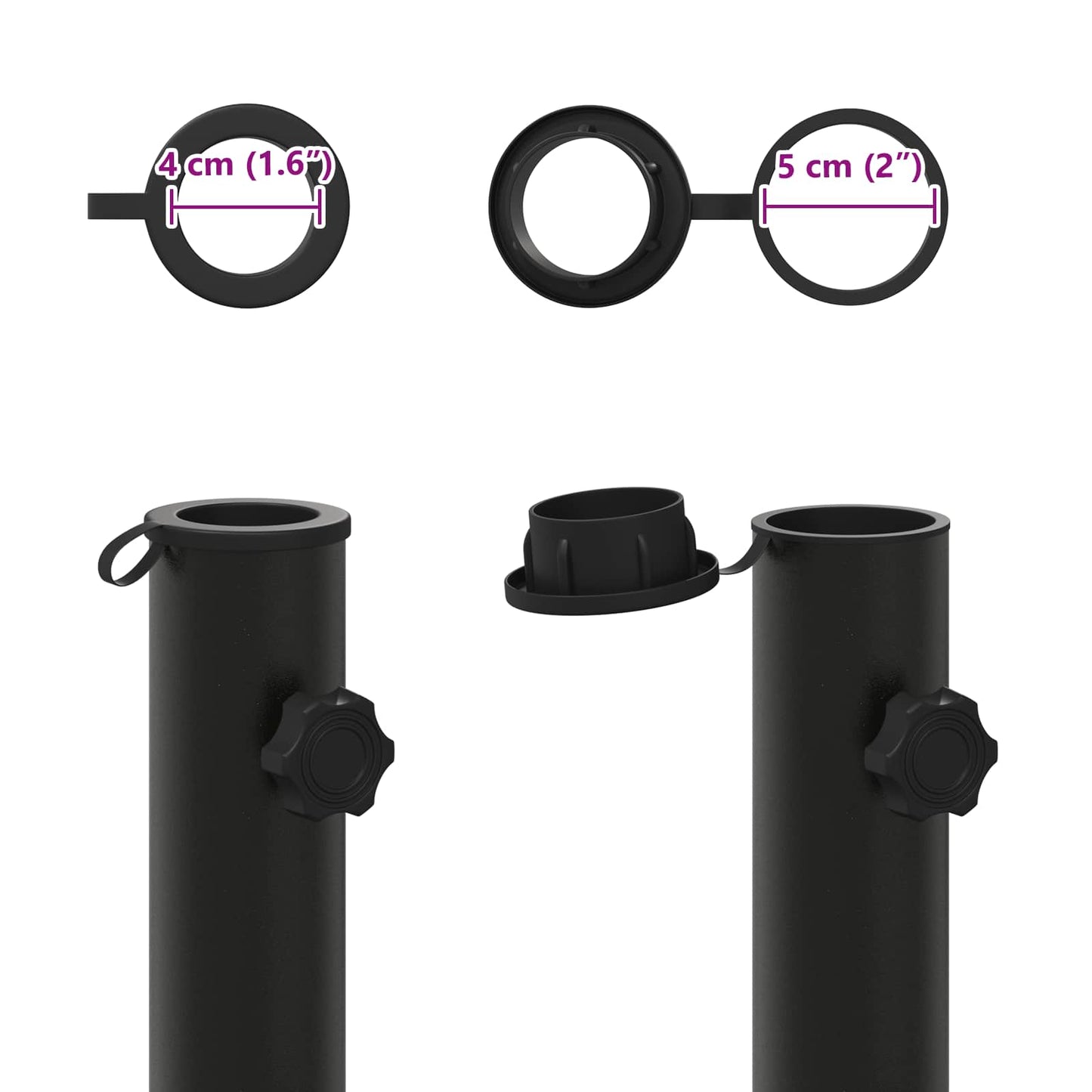 Napernyő Alap Cső 0.6 kg Fekete Vas for 40-50 mm Pole