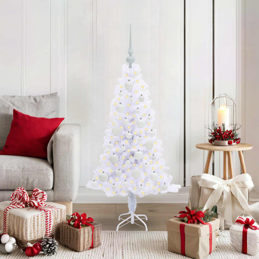 Mű karácsonyfa 150 LED-del állvánnyal Fehér 120 cm PVC és Acél