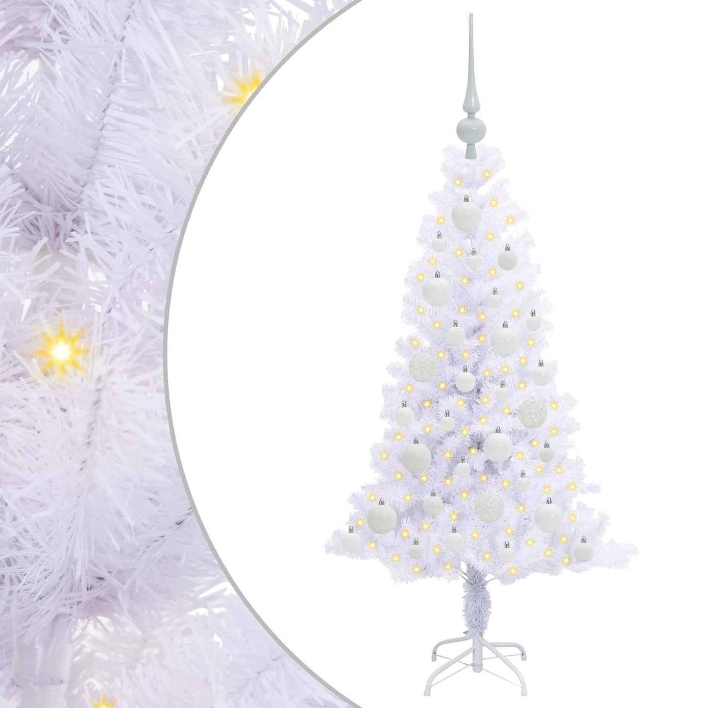 Mű karácsonyfa 150 LED-del állvánnyal Fehér 120 cm PVC és Acél