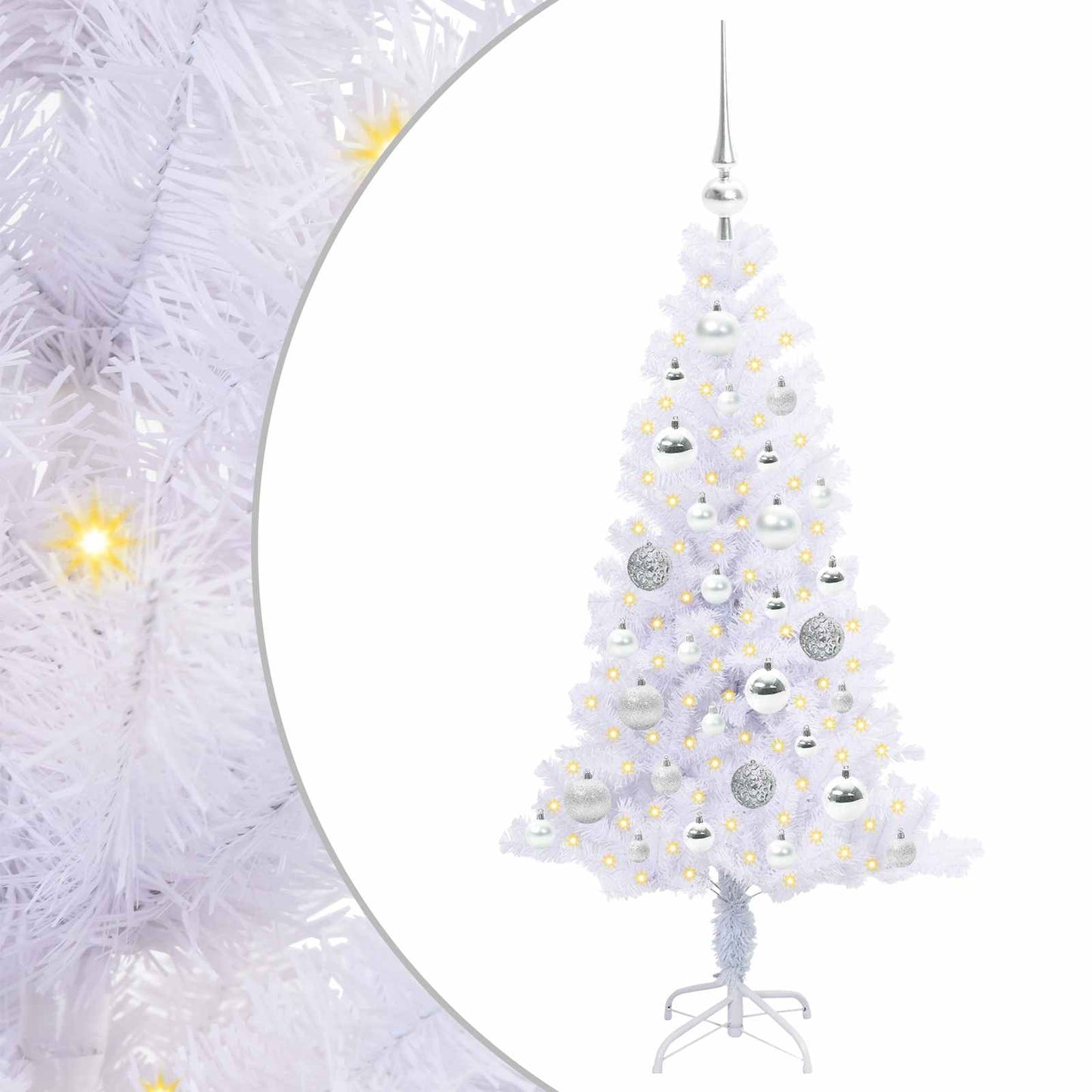 Mű karácsonyfa 150 LED-del állvánnyal Fehér 120 cm PVC és Acél