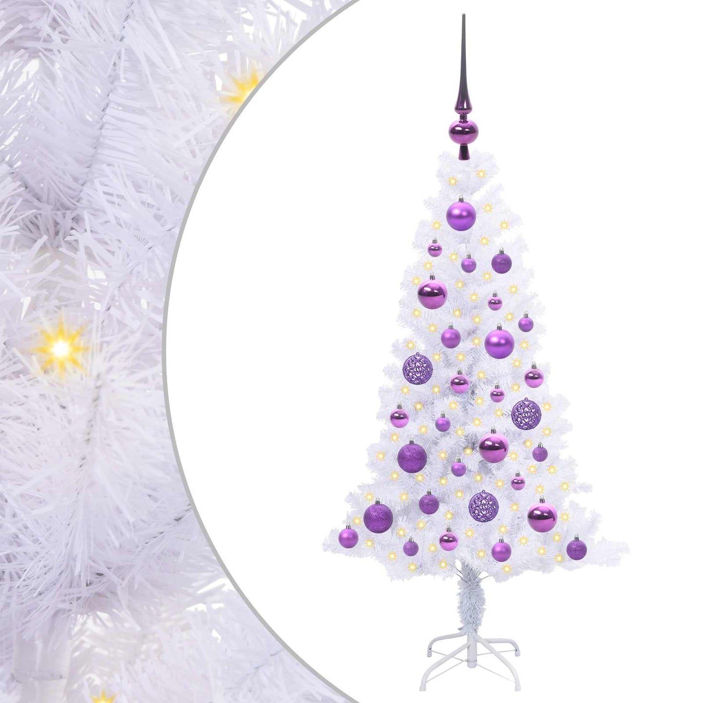 Mű karácsonyfa 150 LED-del állvánnyal Fehér 120 cm PVC és Acél
