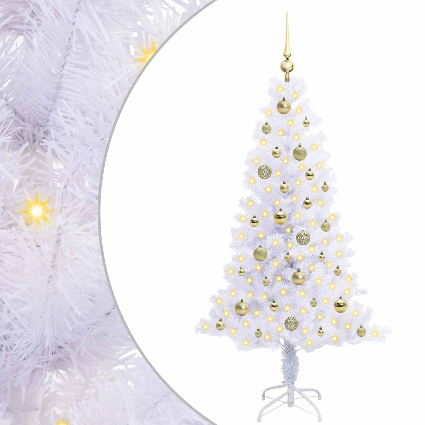 Mű karácsonyfa 150 LED-del állvánnyal Fehér 150 cm PVC és Acél