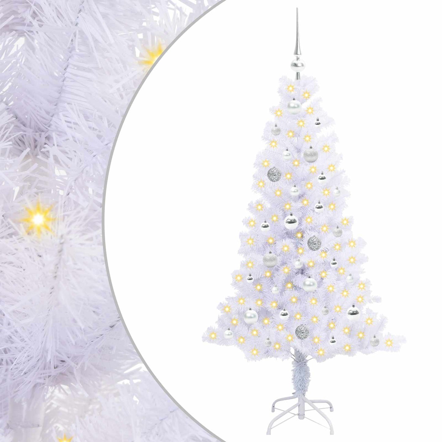 Mű karácsonyfa 150 LED-del állvánnyal Fehér 150 cm PVC és Acél