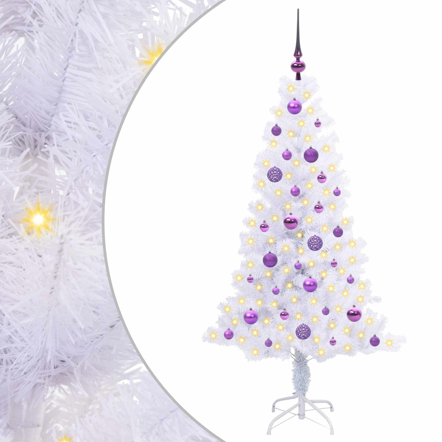 Mű karácsonyfa 150 LED-del állvánnyal Fehér 150 cm PVC és Acél