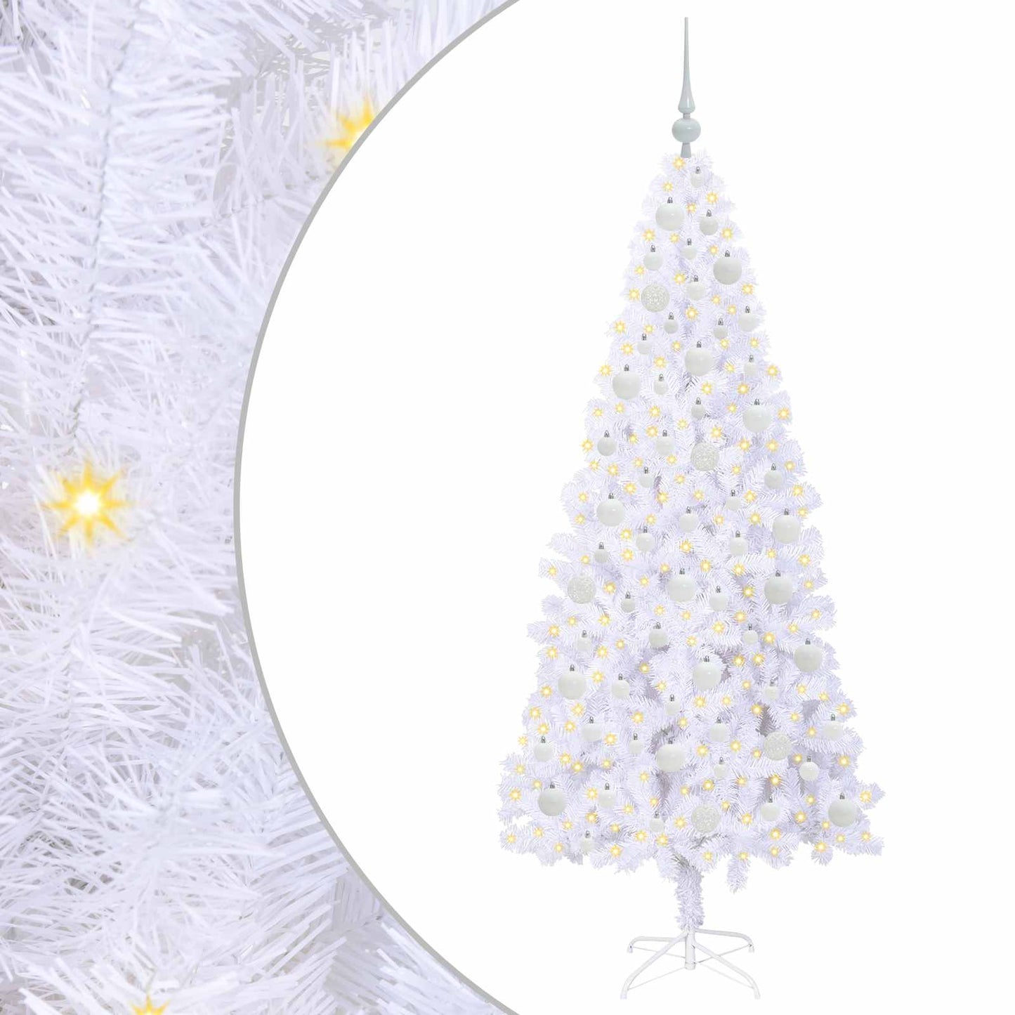 Mű karácsonyfa 300 LED-del állvánnyal Fehér 180 cm PVC és Acél