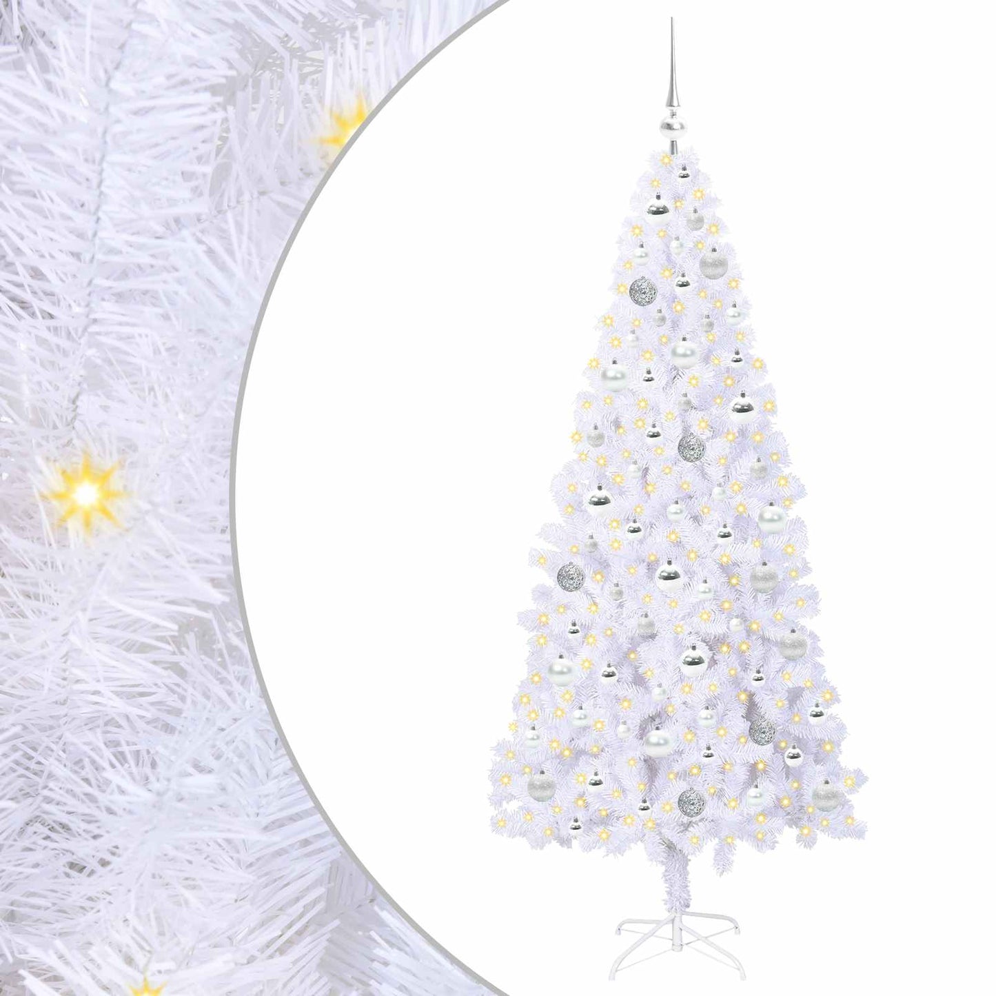 Mű karácsonyfa 300 LED-del állvánnyal Fehér 180 cm PVC és Acél