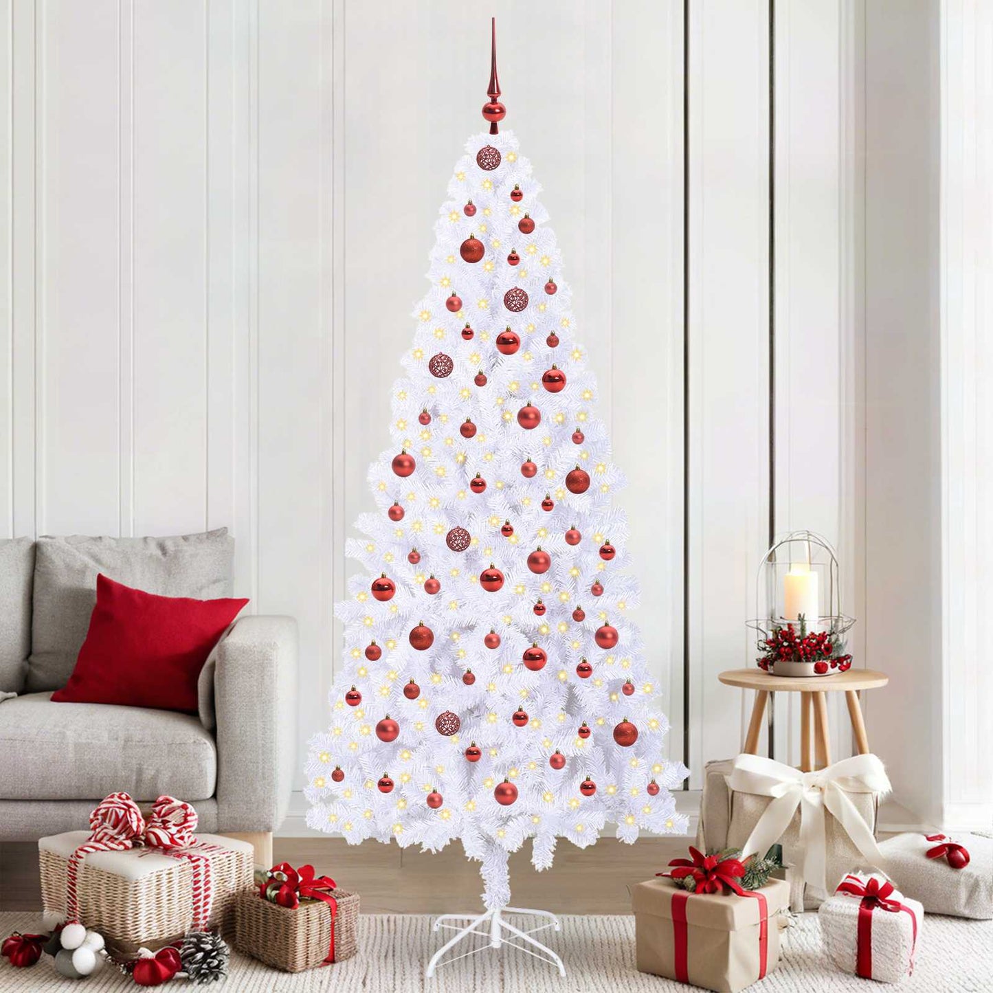 Mű karácsonyfa 300 LED-del állvánnyal Fehér 210 cm PVC és Acél