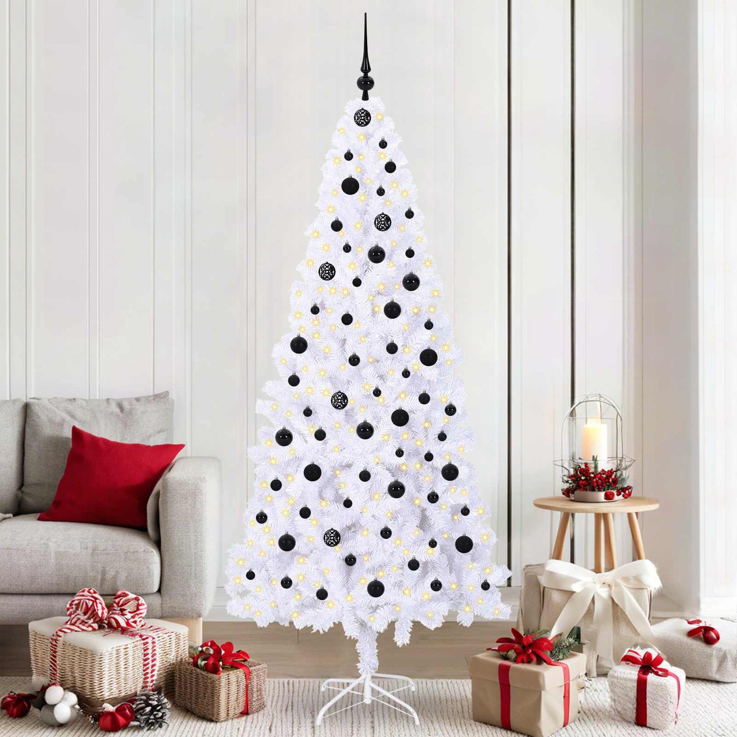 Mű karácsonyfa 300 LED-del állvánnyal Fehér 210 cm PVC és Acél