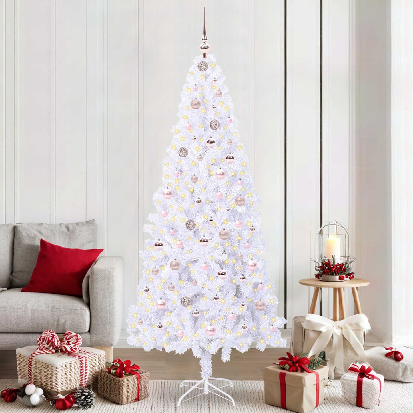 Mű karácsonyfa 300 LED-del állvánnyal Fehér 210 cm PVC és Acél