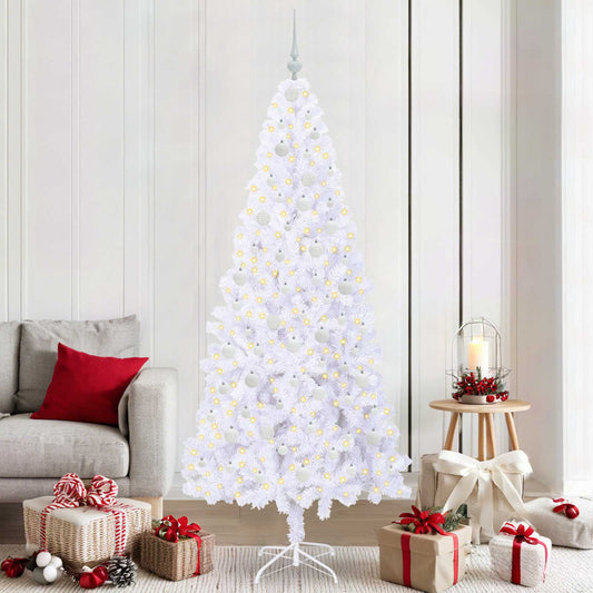 Mű karácsonyfa 300 LED-del állvánnyal Fehér 210 cm PVC és Acél