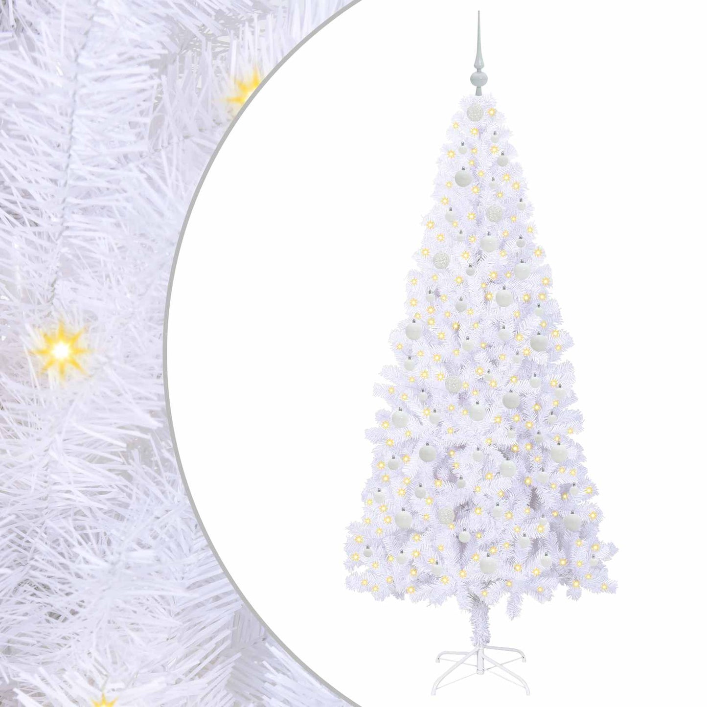 Mű karácsonyfa 300 LED-del állvánnyal Fehér 210 cm PVC és Acél