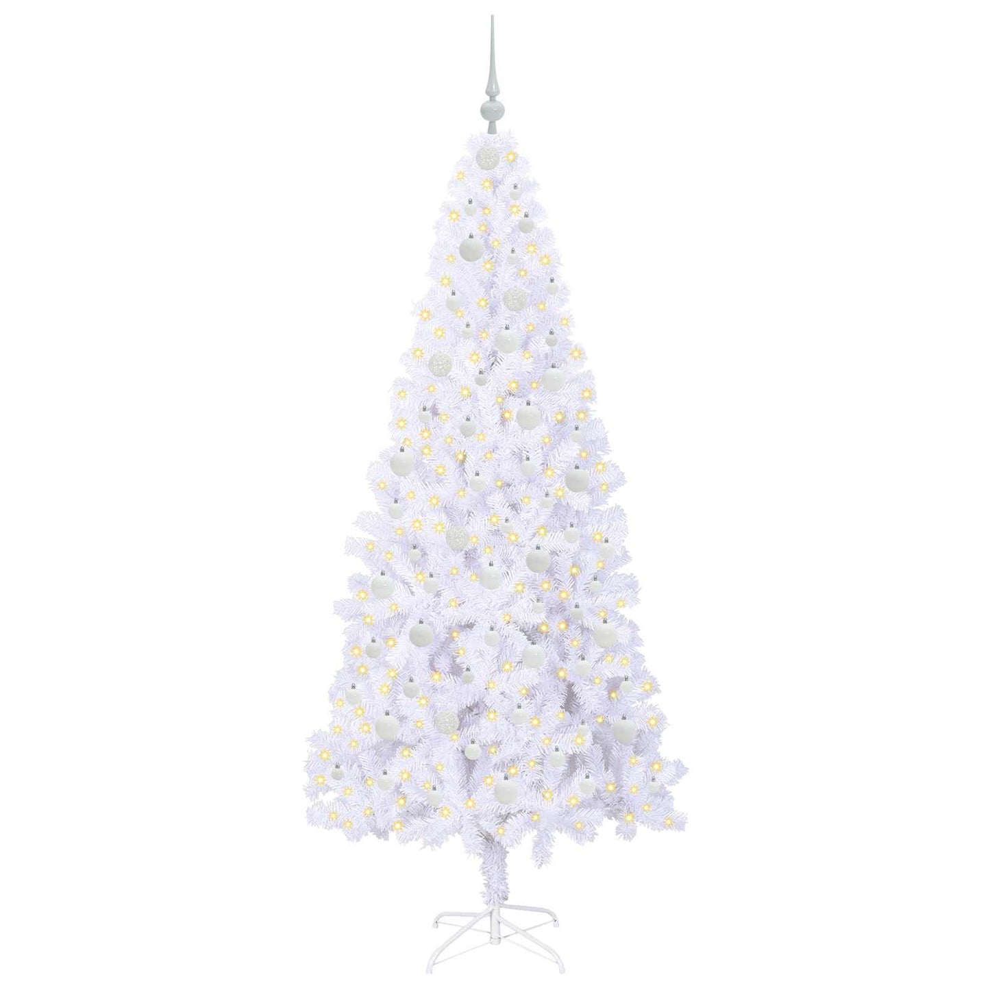 Mű karácsonyfa 300 LED-del állvánnyal Fehér 210 cm PVC és Acél