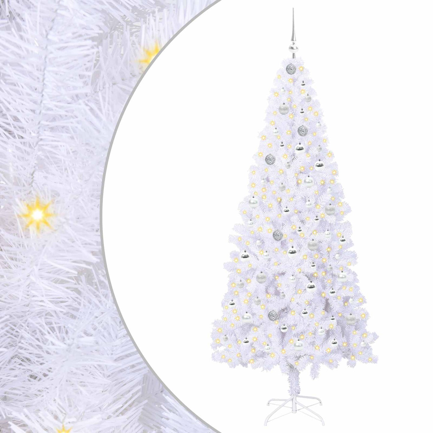 Mű karácsonyfa 300 LED-del állvánnyal Fehér 210 cm PVC és Acél
