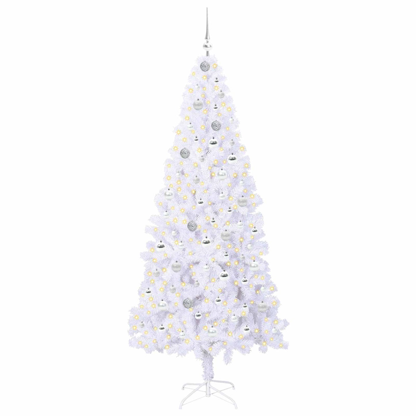 Mű karácsonyfa 300 LED-del állvánnyal Fehér 210 cm PVC és Acél