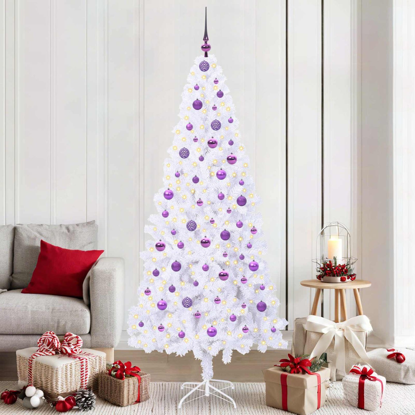 Mű karácsonyfa 300 LED-del állvánnyal Fehér 210 cm PVC és Acél
