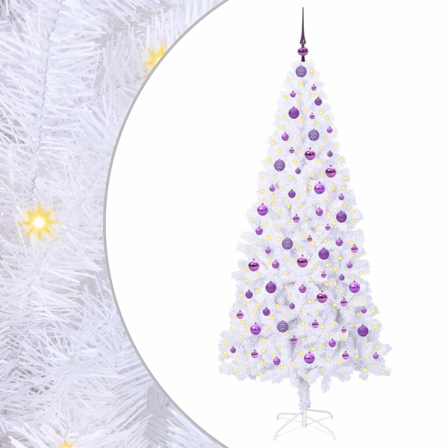 Mű karácsonyfa 300 LED-del állvánnyal Fehér 210 cm PVC és Acél