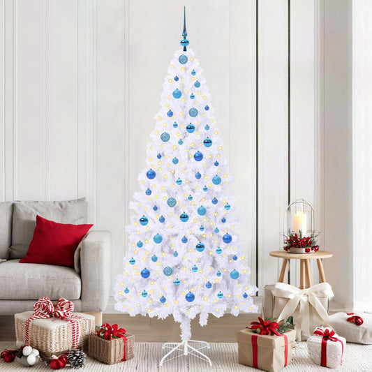 Mű karácsonyfa 300 LED-del állvánnyal Fehér 210 cm PVC és Acél