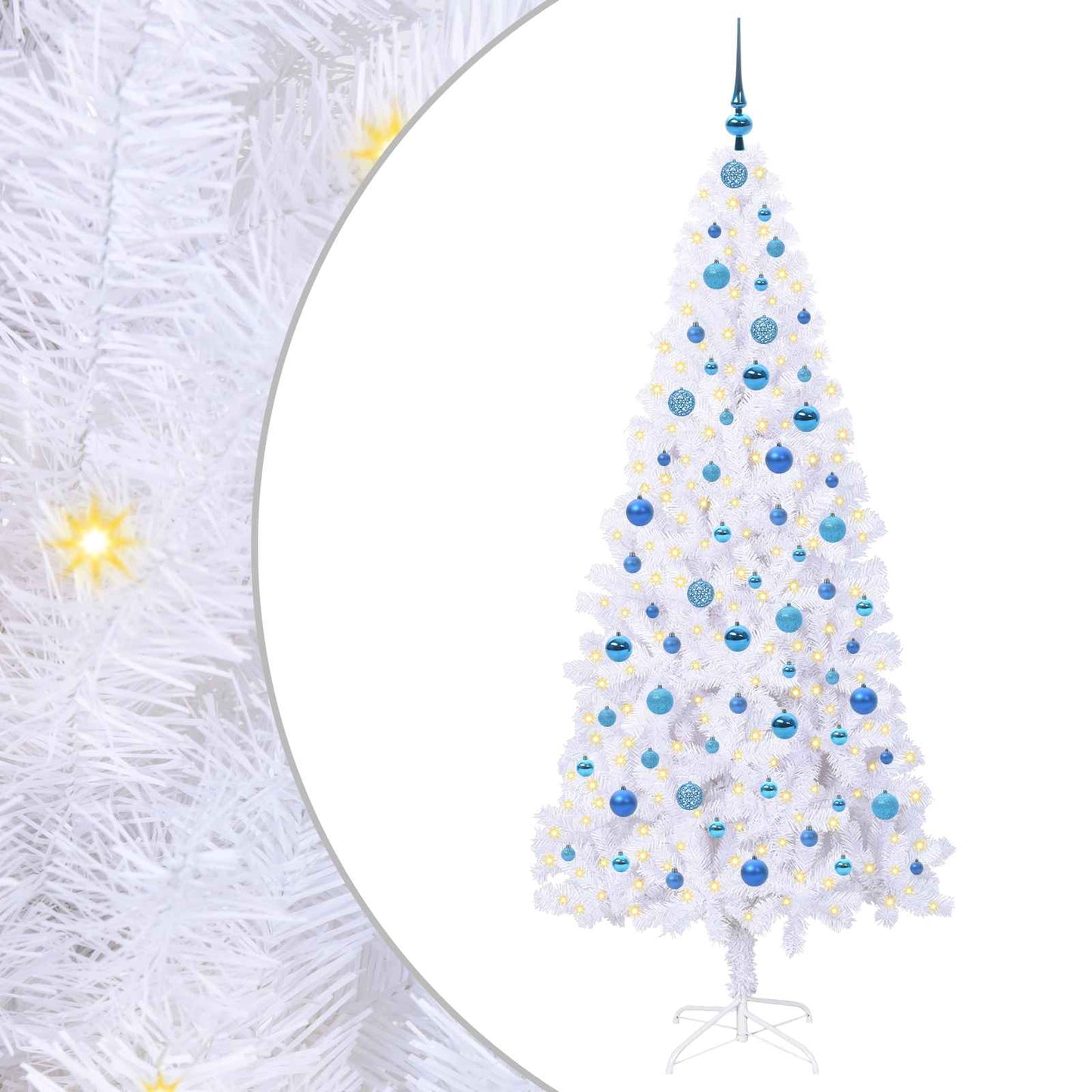 Mű karácsonyfa 300 LED-del állvánnyal Fehér 210 cm PVC és Acél
