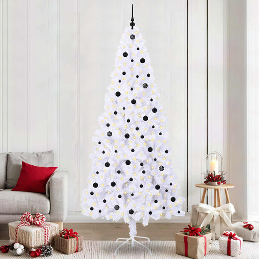 Mű karácsonyfa 300 LED-del állvánnyal Fehér 240 cm PVC és Acél
