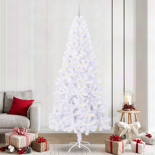 Mű karácsonyfa 300 LED-del állvánnyal Fehér 240 cm PVC és Acél
