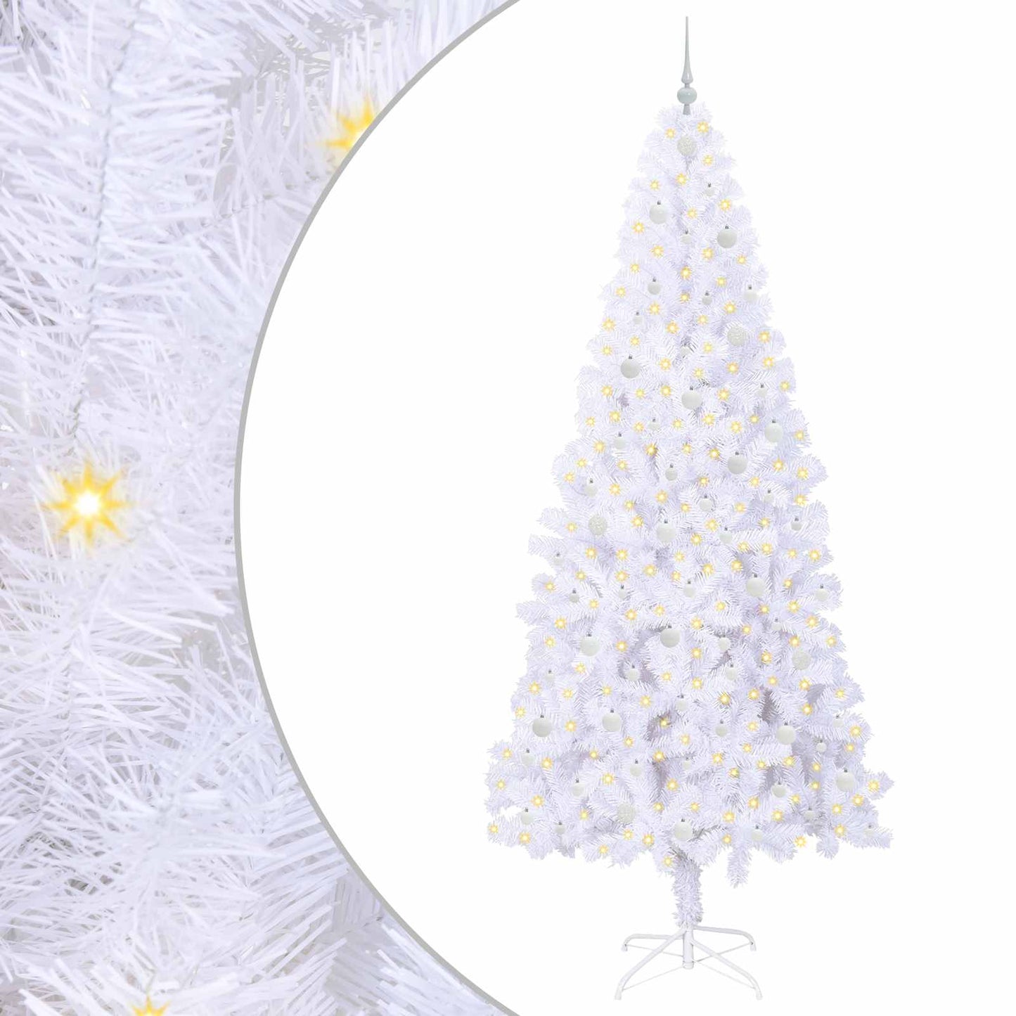 Mű karácsonyfa 300 LED-del állvánnyal Fehér 240 cm PVC és Acél