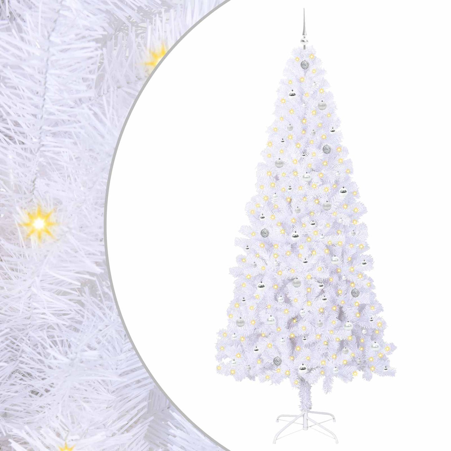Mű karácsonyfa 300 LED-del állvánnyal Fehér 240 cm PVC és Acél