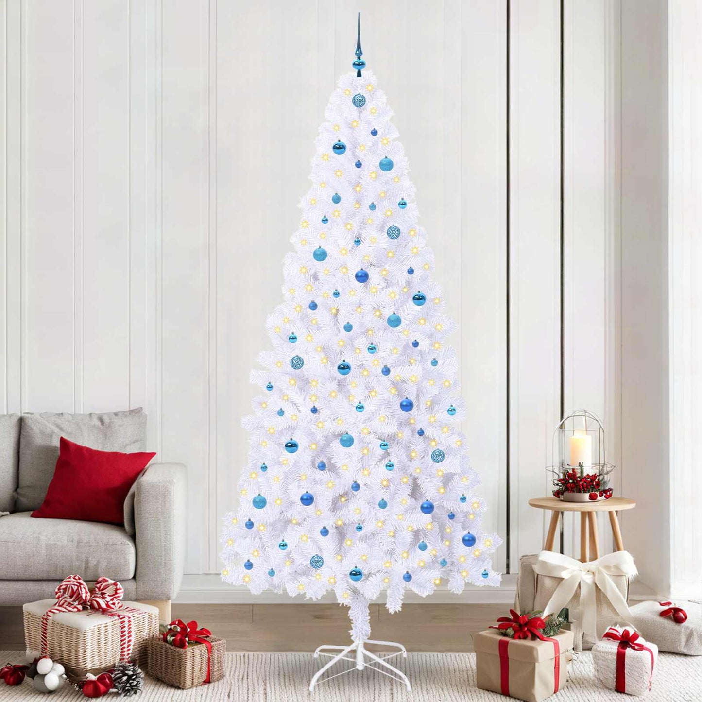 Mű karácsonyfa 300 LED-del állvánnyal Fehér 240 cm PVC és Acél