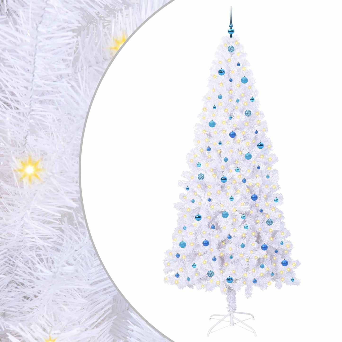 Mű karácsonyfa 300 LED-del állvánnyal Fehér 240 cm PVC és Acél