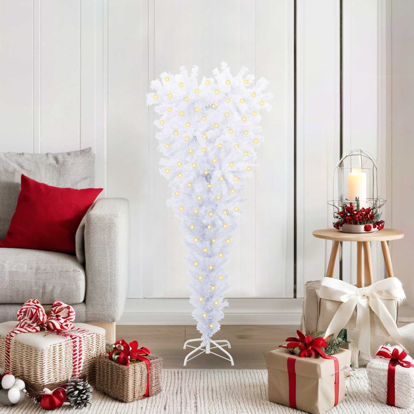 Mű karácsonyfa 150 LED-del állvánnyal Fehér 120 cm PVC és Acél