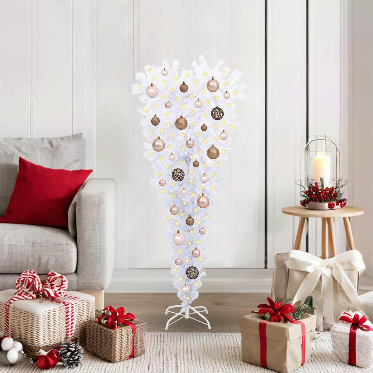 Mű karácsonyfa 150 LED-del állvánnyal Fehér 120 cm PVC és Acél