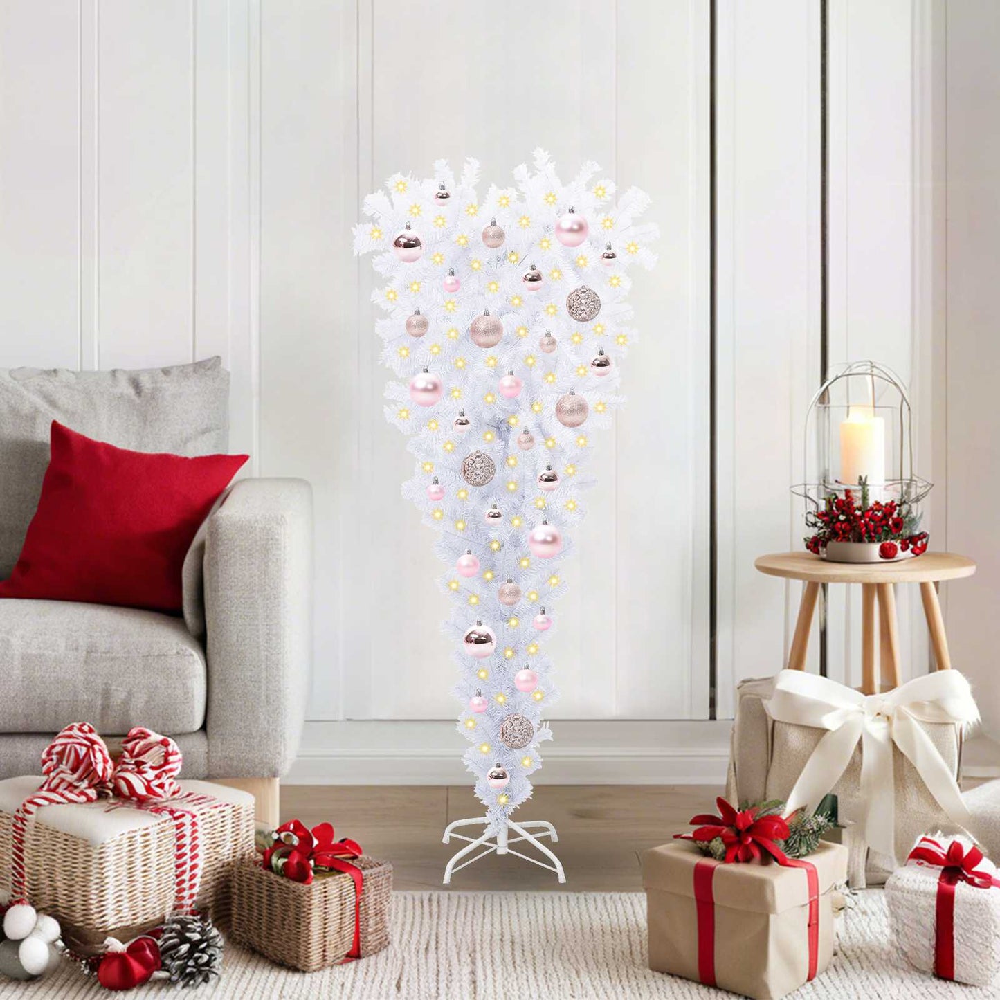 Mű karácsonyfa 150 LED-del állvánnyal Fehér 120 cm PVC és Acél