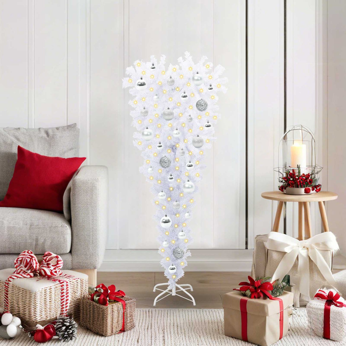 Mű karácsonyfa 150 LED-del állvánnyal Fehér 120 cm PVC és Acél