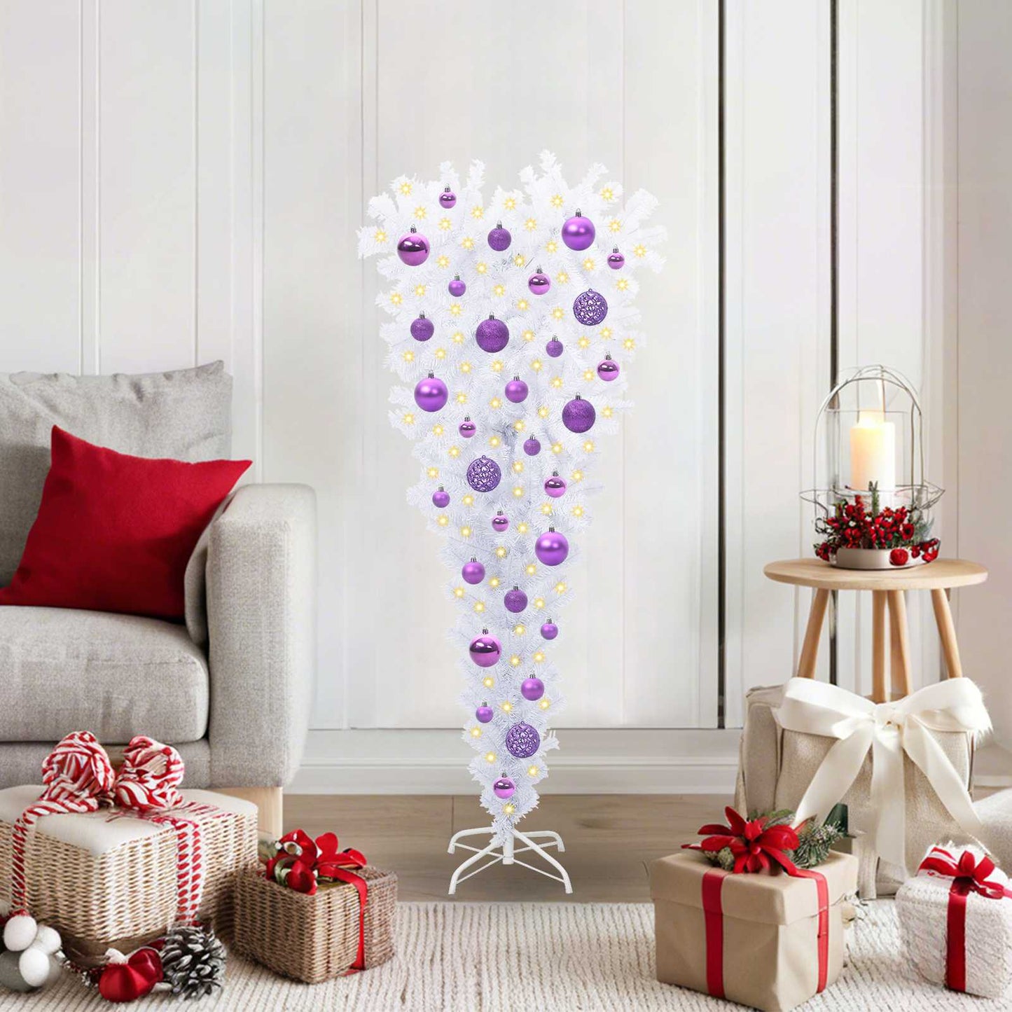 Mű karácsonyfa 150 LED-del állvánnyal Fehér 120 cm PVC és Acél
