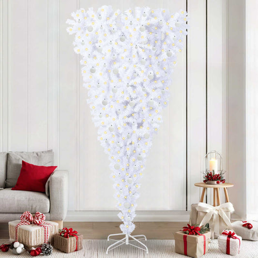 Mű karácsonyfa 300 LED-del állvánnyal Fehér 240 cm PVC és Acél