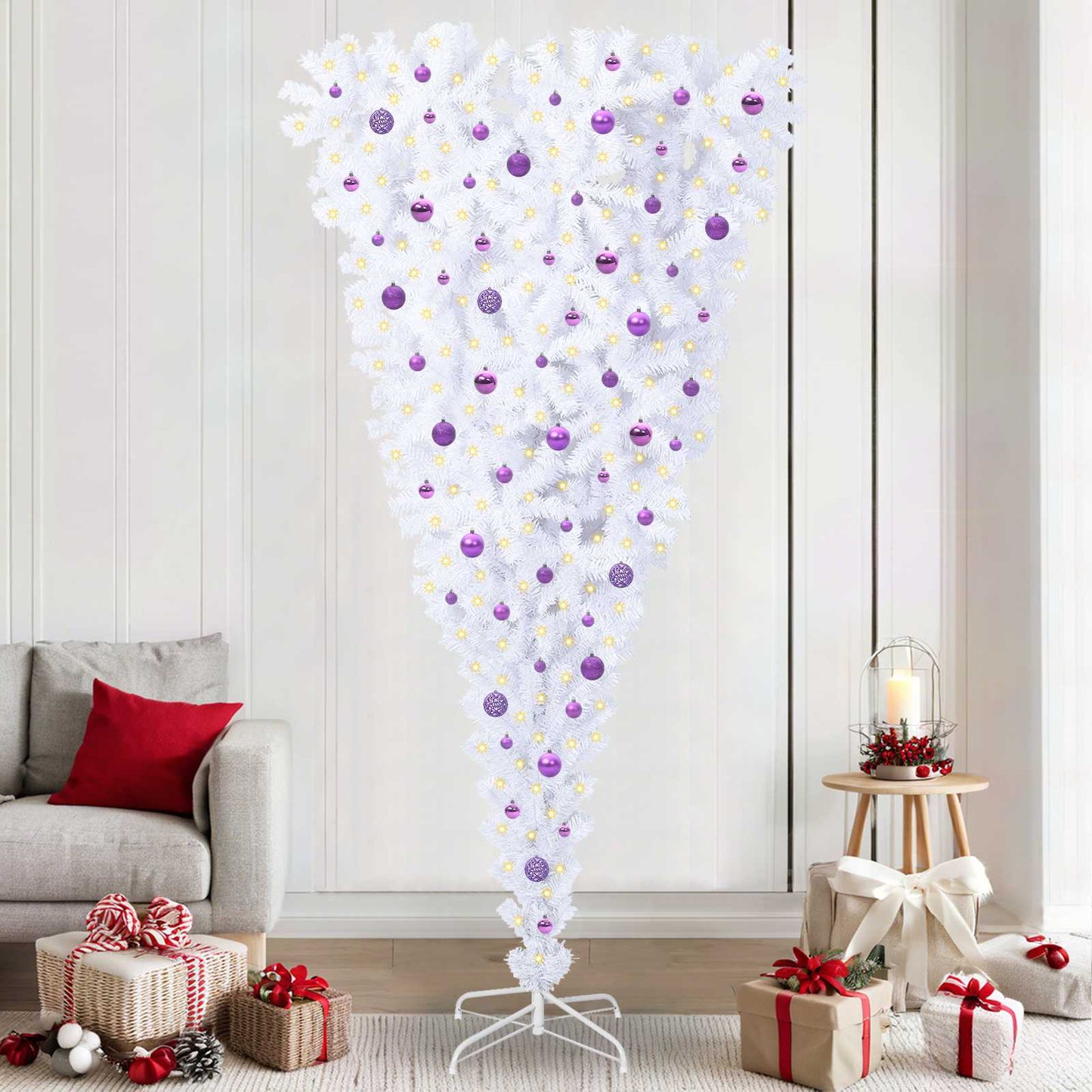 Mű karácsonyfa 300 LED-del állvánnyal Fehér 240 cm PVC és Acél