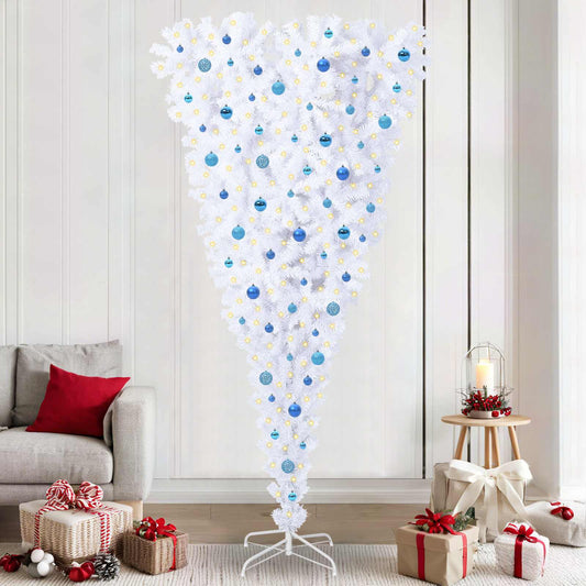 Mű karácsonyfa 300 LED-del állvánnyal Fehér 240 cm PVC és Acél