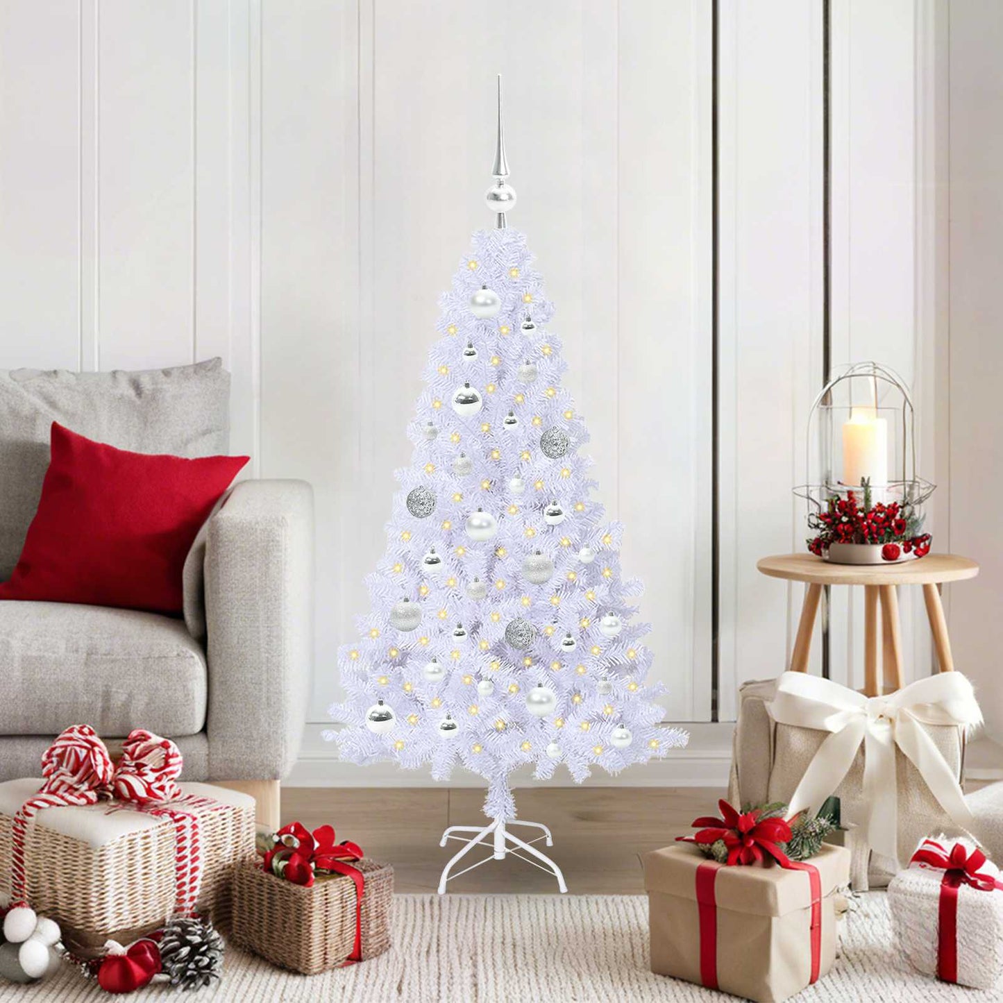 Mű karácsonyfa 150 LED-del állvánnyal Fehér 120 cm PVC és Acél